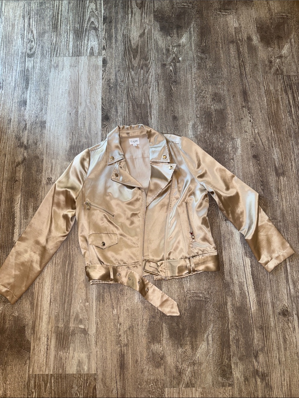Cami NYC Metallic Taupe Satin Moto Jacket